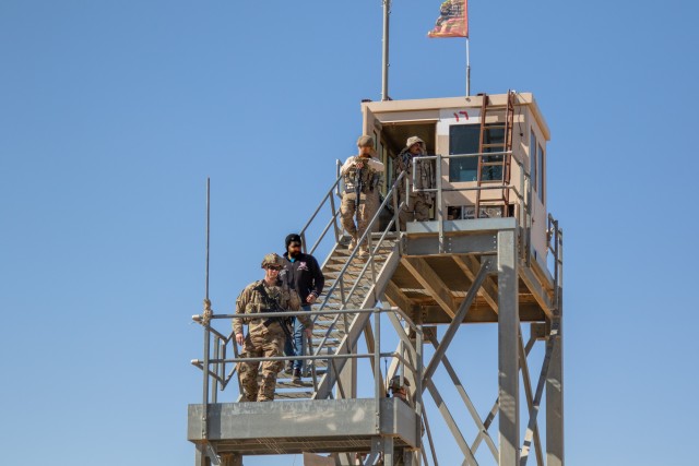 U.S. Soldiers inspect a guard tower along the perimeter of Al Asad Airbase in Anbar Province, Iraq, Feb. 14, 2020. The 25th ID regularly conducts presence patrols around the perimeter of Al Asad airbase to support Iraqi troops and strengthen the...