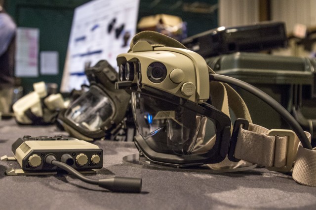 Army Futures Command demonstrates the Integrated Visual Augmentation System on Nov. 6, 2019. The Army is working closely with industry partners to fulfill critical modernization programs on time, all while reviewing procedures to mitigate future delays amid the COVID-19 pandemic. 