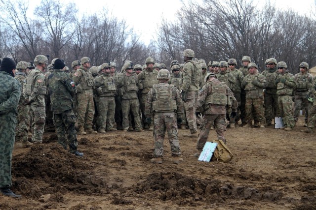 Lt. Col. Timothy Meadors, battalion commander with 1st Battalion, 5th Cavalry Regiment, 2nd Armored Brigade Combat Team, 1st Cavalry Division, motivates the Soldiers prior to Combined Arms Live Fire Exercise (CALFEX) at the Novo Selo Training Area...