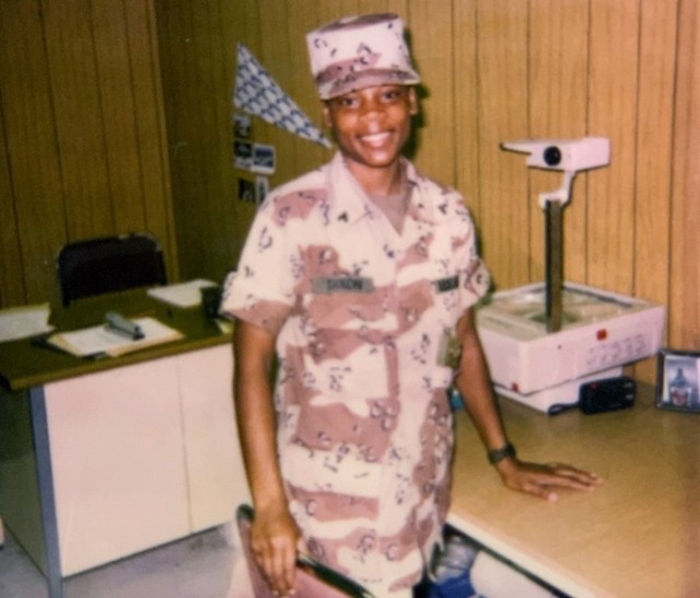 Cpl. Yolondria Dixon at her work area in Somalia, Nov. 11, 1993.