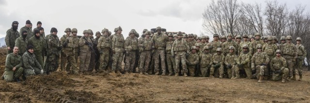 Soldiers with C Company, 1st Battalion, 5th Cavalry Regiment, 2nd Armored Brigade Combat Team, 1st Cavalry Division, conduct  a Combined Arms Live Fire Exercise (CALFEX) at the Novo Selo Training Area in Mokren, Bulgaria on Feb. 22, 2020. The...