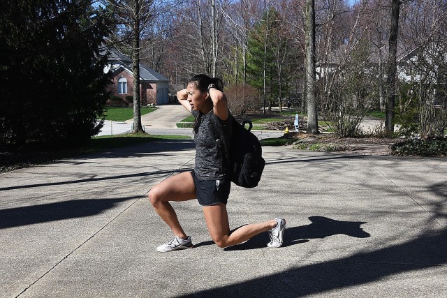 Class of 2020 Cadet Jessica Jin primarily uses weight training, circuits and swimming to stay in shape, but without equipment at her house or a pool, she has transferred over to body-weight workouts with odd objects, like weighted bookbags, and has added in more running. (Photo courtesy of Class of 2020 Cadet Jessica Jin)