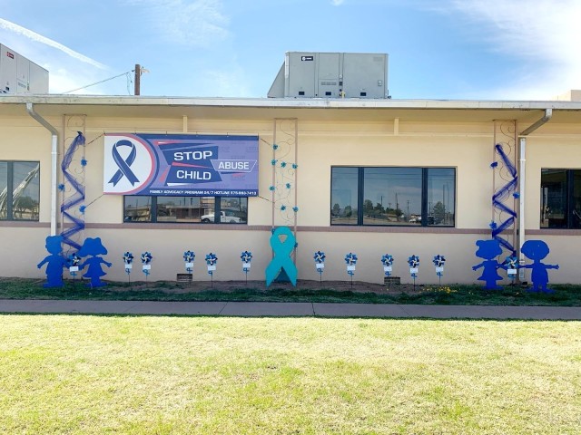 The White Sands Missile Range Army Community Services building decorated to create awareness of Child Abuse Prevention Month.