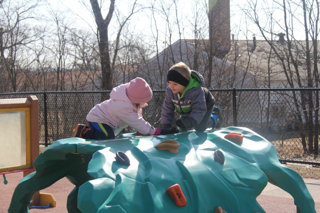 Students at the Child Development Center (CDC) play outside March 17, 2020, at Fort McCoy, Wis. The CDC is Department of Defense certified and nationally accredited. (U.S. Army photo by Aimee Malone, Public Affairs Office, Fort McCoy, Wis.)