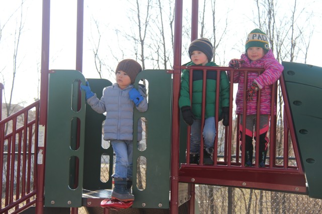Students at the Child Development Center (CDC) play outside March 17, 2020, at Fort McCoy, Wis. The CDC is Department of Defense certified and nationally accredited. (U.S. Army photo by Aimee Malone, Public Affairs Office, Fort McCoy, Wis.)