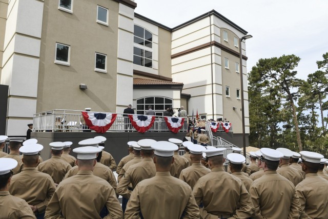 A memorialization ceremony for Marine Sgt. Lucas T. Pyeatt for the new Marine Corps barracks on the Presidio of Monterey.