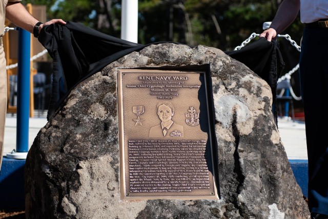 The Kent Navy Memorial plaque unveiling during a memorializtion in her honor on the Presidio of Monterey.