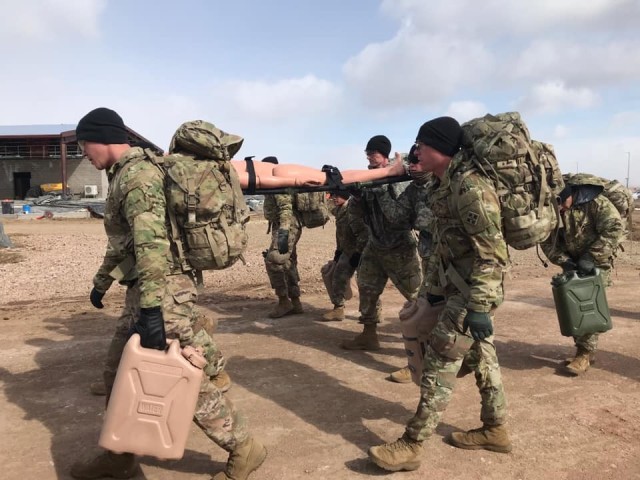 Soldiers with the 4th Security Force Assistance Brigade conduct medical training Feb. 27, 2020. The 4th SFAB, based at Fort Carson, Colo., is the fifth of six similar units to activate after the Army stood up the first one in early 2018, as part of a re-focused train, assist and advise strategy.