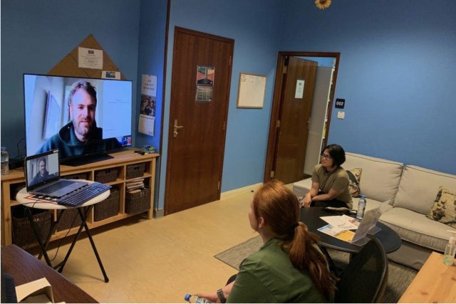 Service members video chat with Alex Paul of the music group The Chainsmokers while practicing social distancing.