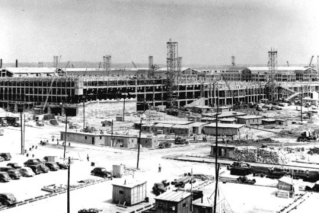 During World War II, the Army Corps of Engineers completed construction of the Pentagon in just 16 months. This image shows the massive construction project, July 1, 1942.