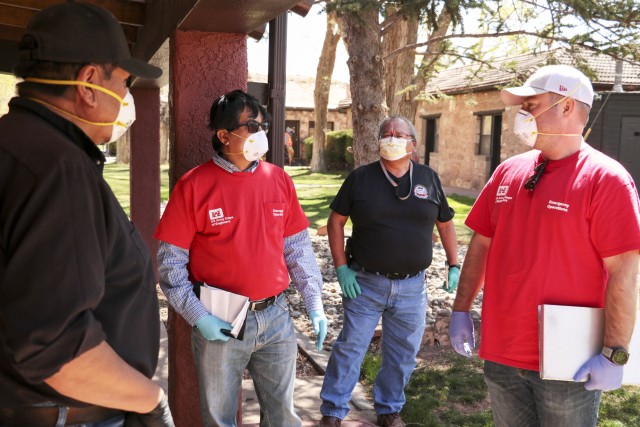 A team from the U.S. Army Corps of Engineers Los Angeles District conduct site assessments of potential alternate care facilities April 6 in Apache County, Ariz., in response to COVID-19.