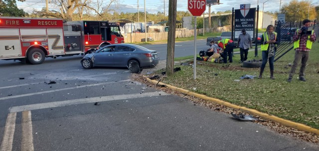 Remnants of the accident where Class of 2023 Cadet Jazmyne Drake helped two accident victims March 8.
