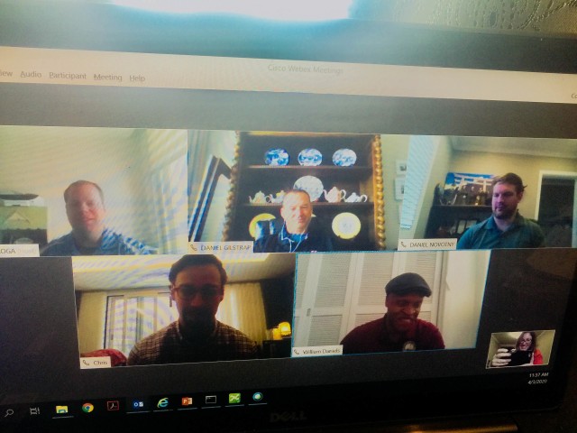 The U.S. Army Corps of Engineers, Far East District, Programs and Project
Management Division Air Force Branch, conducts a meeting using WebEx during
COVID 19 telework schedule, Apr. 3. (Courtesy photo by Jennifer Moore)