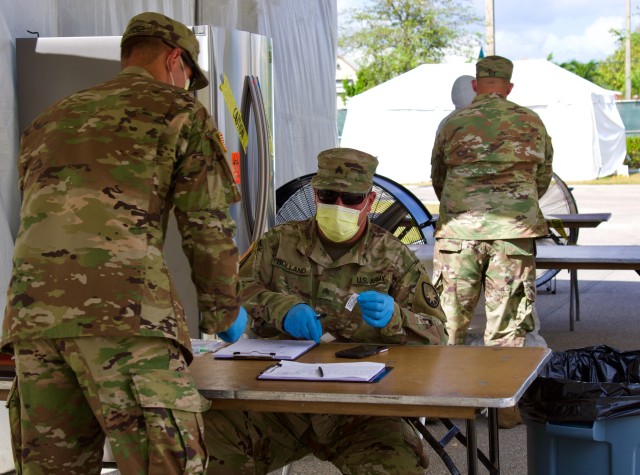 Florida National Guard Soldiers, from the 256th Medical Company Area Support (MCAS), support the COVID-19 response at the request of Gov. Ron DeSantis. They have collected specimens, conducted quality assurance and quality control (QAQC), trained other Soldiers and civilians to serve as test administrators for Community Based Testing Sites (CBTS), Mobile Testing Teams (MTT) and walk-up testing sites. (US Army photo by Sgt. Leia Tascarini)