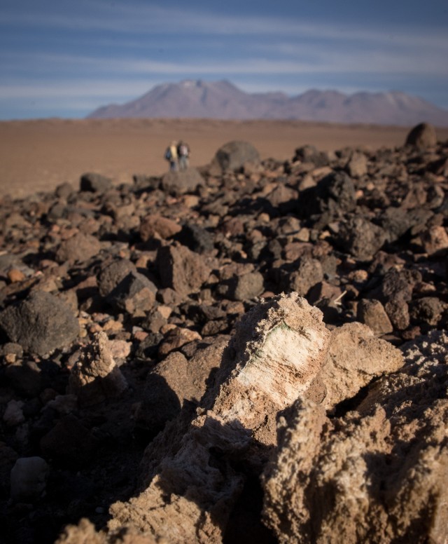 Researchers traveled to the Atacama Desert in Northern Chile to collect samples of gypsum. The specimens were brought back to the United States and used Army-funded research thatj validated the role microbes play in transforming the rock to an anhydrous phase through water extraction. 