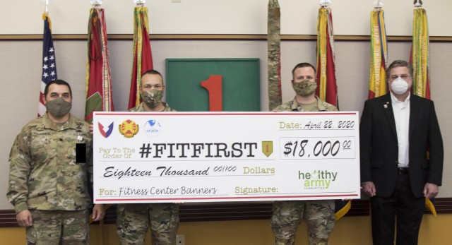 Left to right, Lt. Col. Israel Villarreal, Jr., 1st Infantry Division #FitF1rst coordinator, Command Sgt. Major Raymond Harris, 1st Inf. Div. Command Sgt. Major Timothy Speichert, U.S. Army Garrison Fort Riley and Ken Roynon, Healthy Army...