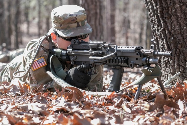 U.S. Army National Guard Soldiers with the 1-118th Infantry Battalion, South Carolina National Guard, conduct a field exercise at McCrady Training Center in Eastover, South Carolina, Feb. 29, 2020. Training included securing city borders, stopping...