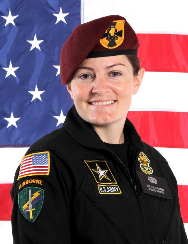 Master Sgt. Jennifer Davidson, two-time World Parachuting Champion and Military World Games Champion, U.S. Army Parachute Team “Golden Knights”. (Photo credit U.S. Army)