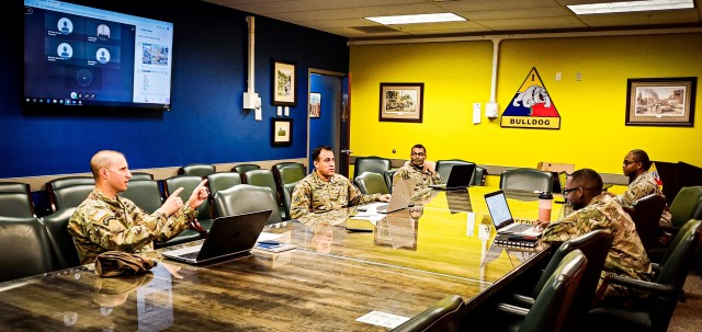 FORT BLISS, Texas -- The 3rd Armored Brigade Combat Team "Bulldog", 1st Armored Division, S4 section: Chief Warrant Officer 2 David Neniskus, Property Book Officer; Maj. Ryan Molina, Brigade S4; Capt. Avery Rucker, Finance Officer, Sgt 1st Class...