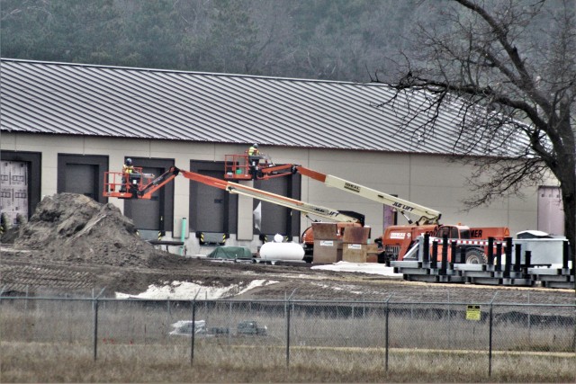 Contractors with Relyant Global LLC work on a new $7.03 million shipping, receiving, and mail freight facility April 23, 2020, at Fort McCoy, Wis. The contract for the project calls for the construction of a pre-engineered metal building that will...