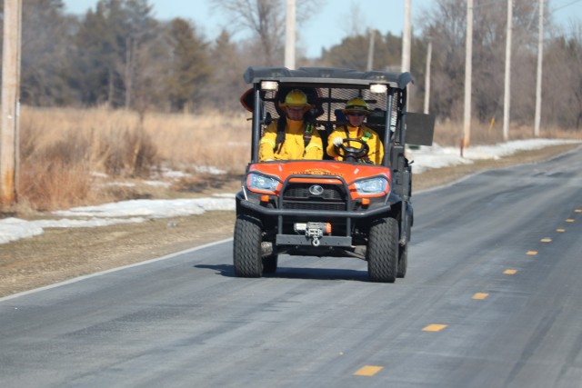 Fort McCoy, Wis., prescribed burn team members oversee a prescribed burn March 4, 2020, along the railroad tracks on South Post at the installation. The post prescribed burn team includes personnel with the Fort McCoy Directorate of Emergency...