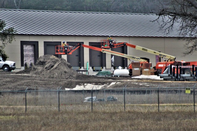 Contractors with Relyant Global LLC work on a new $7.03 million shipping, receiving, and mail freight facility April 23, 2020, at Fort McCoy, Wis. The contract for the project calls for the construction of a pre-engineered metal building that will...