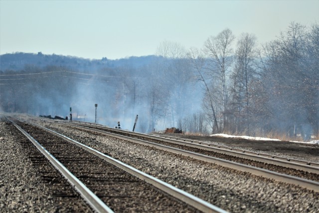 A prescribed burn is shown March 4, 2020, along the railroad tracks on South Post at Fort McCoy, Wis. A burn like this is managed by the installation prescribed burn team. The post prescribed burn team includes personnel with the Fort McCoy...