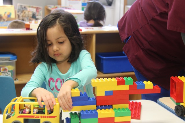 A student at the Child Development Center plays during free time March 17, 2020, at Fort McCoy, Wis.