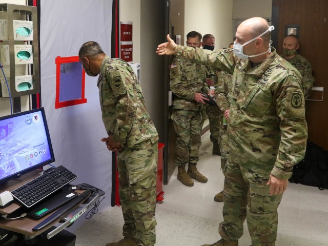 Gen. Michael X. Garrett, commander of U.S. Army Forces Command, tours Keller Army Community Hospital at West Point May 7, 2020. Garrett toured the hospitals COVID-19 ward to learn more about the preparations being made prior to the arrival of a task force from the 10th Mountain Division that will be conducting the U.S. Military Academy's summer training.