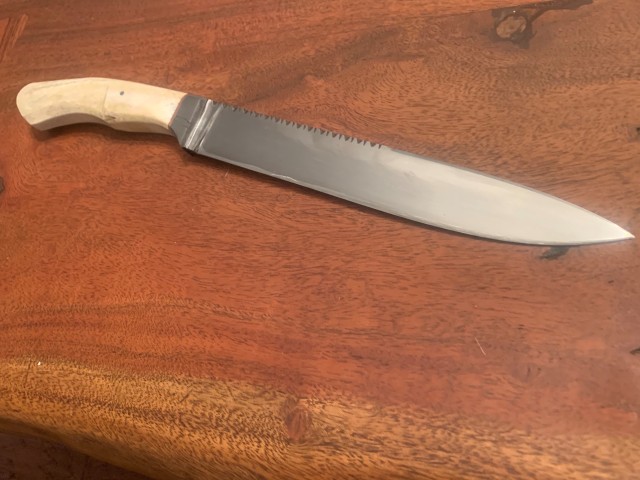 The knife that Class of 2023 Cadet Carson Lucena made and donated to start a scholarship at his former high school. The scholarship is named in honor of his former high school physics teacher, Kristie Irwin.