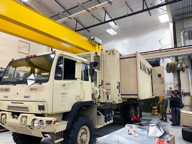 Class of 2020 Cadet are Joe Hynes, Jon Lowe, Jake Lopardo and Mark Babicke receive a tour of the Army’s Expansible Van at Fort Lewis, Washington from Chief Warrant Officer Ivan Vasquez in March. The tour enabled the cadets to learn more about the truck's Rapid Fabrication via Additive Manufacturing on the Battlefield unit as part of their research for the Sustainment Innovation Competition. (Photo courtesy of Class of 2020 Cadet Mark Babicke)