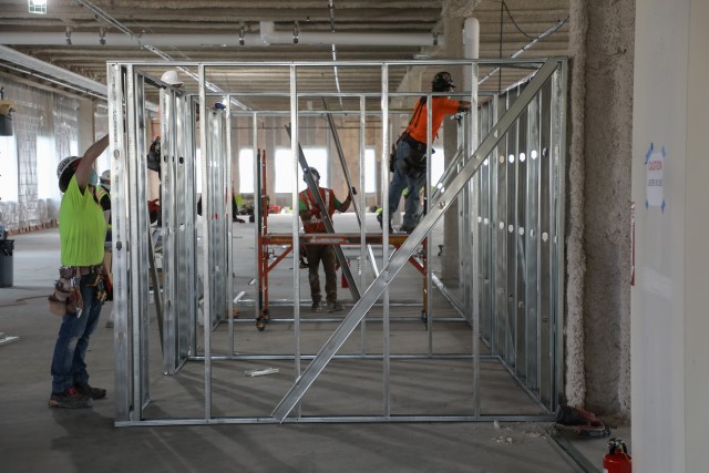 Contractors assemble the framework for the pods May 11, for what will be an alternate care facility in Kalispell, Mont. The state of Montana requested FEMA to task the U.S. Army Corps of Engineers, Omaha District, to build the ACF on the vacant,...