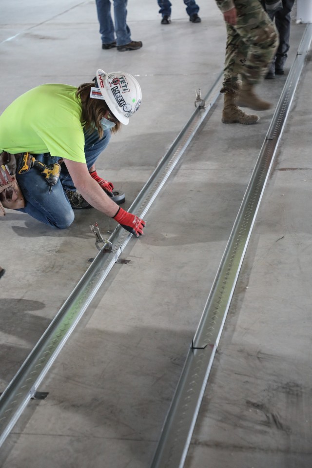 A contractor lays the framework May 11, for what will be an alternate care facility in Kalispell, Mont. The state of Montana requested FEMA to task the U.S. Army Corps of Engineers, Omaha District, to build the ACF on the vacant, undeveloped,...