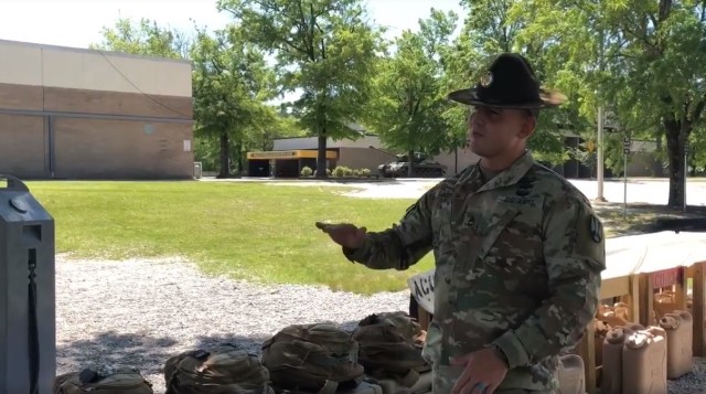 Sgt. 1st Class Donald Castelow, a senior drill sergeant in Alpha Company, 1st Battalion, 34th Infantry Regiment, outlines changes to Basic Combat Training
methods brought about to combat the spread of COVID-19.