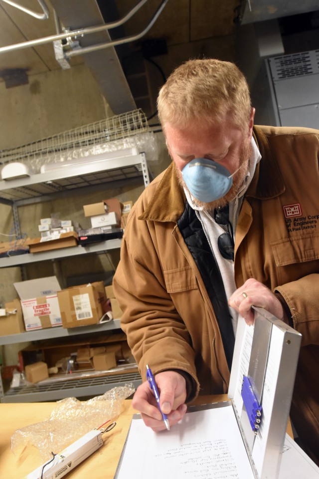Clay Tallman, St. Paul District project manager, reviews a facility in South Central Minnesota during an alternate care facility site inspection April 1.
...