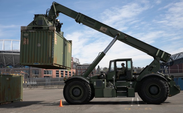 U.S. Army Soldiers from 62nd Medical Brigade and 47th Combat Support Hospital from Joint Base Lewis-McChord, Washington, and from 627th Hospital Center and 10th Field Hospital from Fort Carson, Colorado, are preparing to relocate to better assist new communities requiring medical support in Seattle, Washington, April 10, 2020. U.S. Northern Command, through U.S. Army North, is providing military support to the Federal Emergency Management Agency to help communities in need. 