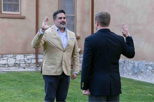 The Honorable Ryan D. McCarthy, Secretary of the Army, appoints Ben Coronado, a resident of Oro Valley, Arizona, as a new Civilian Aide to the Secretary of the Army during an investiture ceremony on May 14, 2020, at Fort Huachuca.