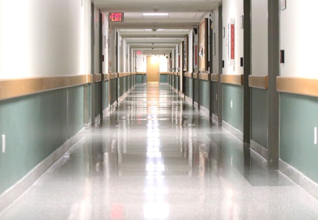 Nine barracks, including Eisenhower Barracks shown here, were power washed, sanitized and disinfected in the restroom areas. The hallways (above) and stairwells were cleaned as the floors were stripped and waxed by the Directorate of Public Works’ custodial crew.