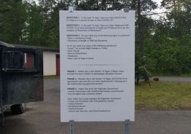 COVID-19 Questionnaire Sign outside Gate 6 Grafenwoehr 