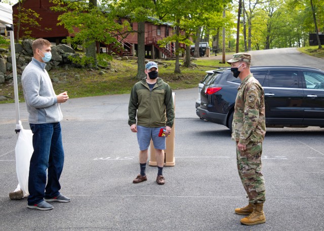 Commandant of Cadets Brig. Gen. Curtis A. Buzzard visits with some of the first arrivals at Camp Buckner. The reception, staging, onward movement and integration process for the members of the U.S. Military Academy’s Class of 2020 began Tuesday....