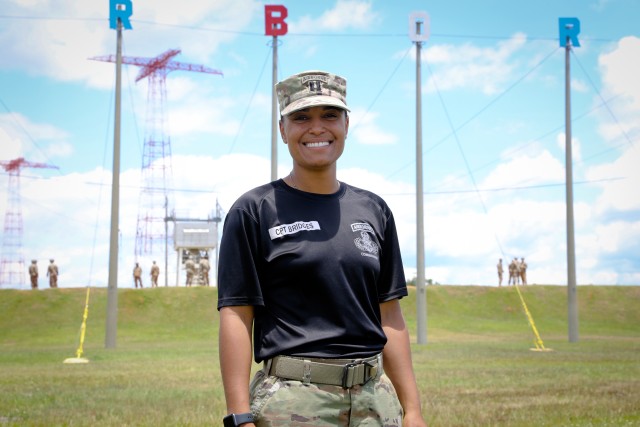 Capt. Megan Bridges, commander of C Company, 1st Battalion (Airborne), 507th Parachute Infantry Regiment, picked up a Basic Airborne Class May 11. In this picture, they are in ground week.