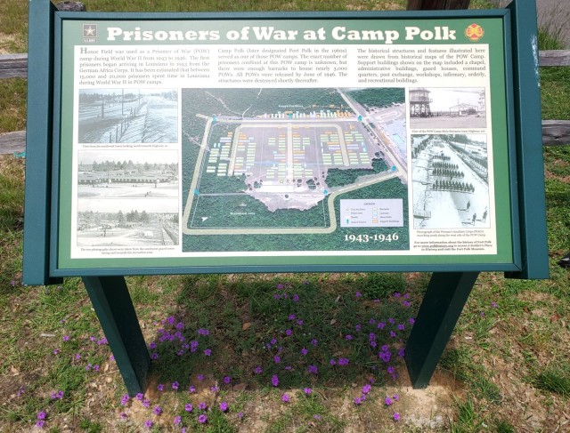 Pictured is a map, located near the Honor Field parking lot, of the Prisoner of War camp located on the site of Honor Field during World War II at Camp Polk.