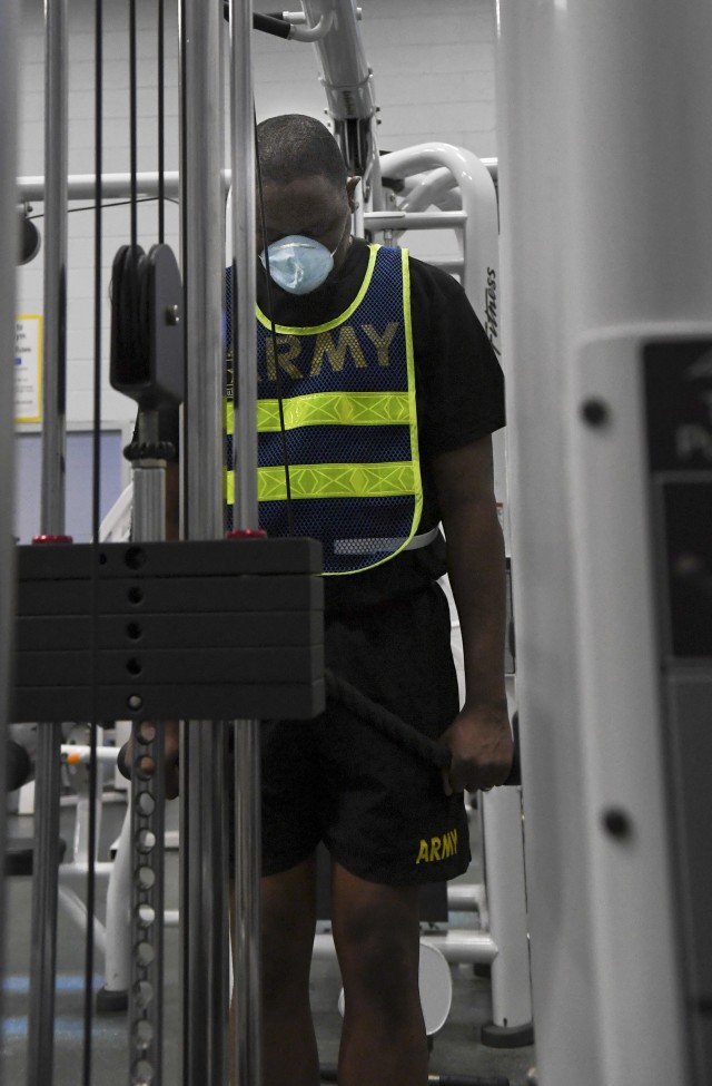 A Soldier conducts physical training at Fort Jackson’s Coleman Gym May 19. Installation fitness centers and gyms reopened Monday with restrictions to help keep patrons safe. While most gym equipment is available, saunas,
...