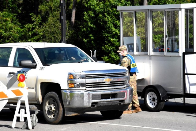 A Fort Polk military police officer at the safety bubble located on Entrance Road near the fire station.