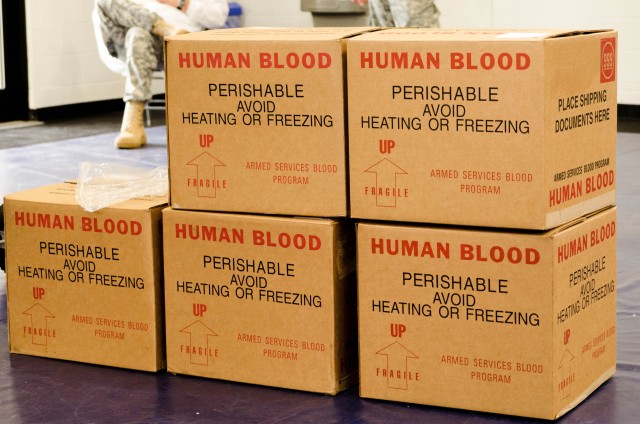 Donated blood being processed at the ASBP Blood Drive at Fort Knox, Ky., June 27, 2015.