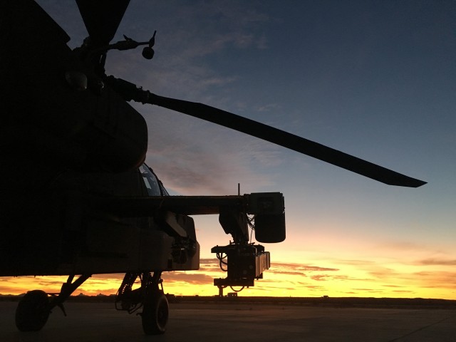 The SPIKE Non-Line of Sight missile is integrated onto a U.S. Apache helicopter before testing at Yuma Proving Ground, Arizona, in August 2019.