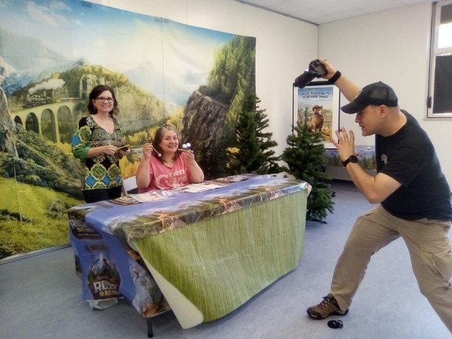 Chaplain (Maj.) Jason Hohnberger, U.S. Army Garrison Italy operations chaplain, takes photos to prepare for the upcoming virtual Vacation Bible School on Caserma Ederle, Vicenza, June 2, 2020.