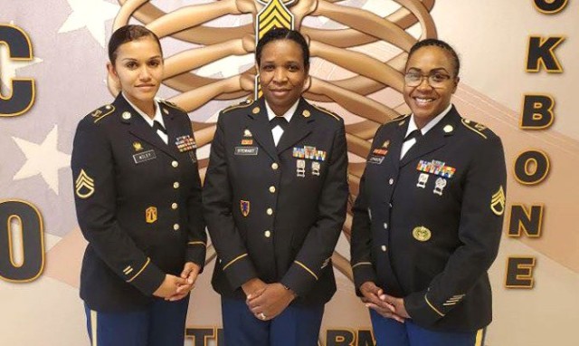 Staff Sgt. Kathlyn Stewart, center, was named the 2020 Army Contracting Command Best Warrior Competition second runner-up May 13, qualifying her to advance to the Army Materiel Command competition in July. Stewart is a contract specialist with the...