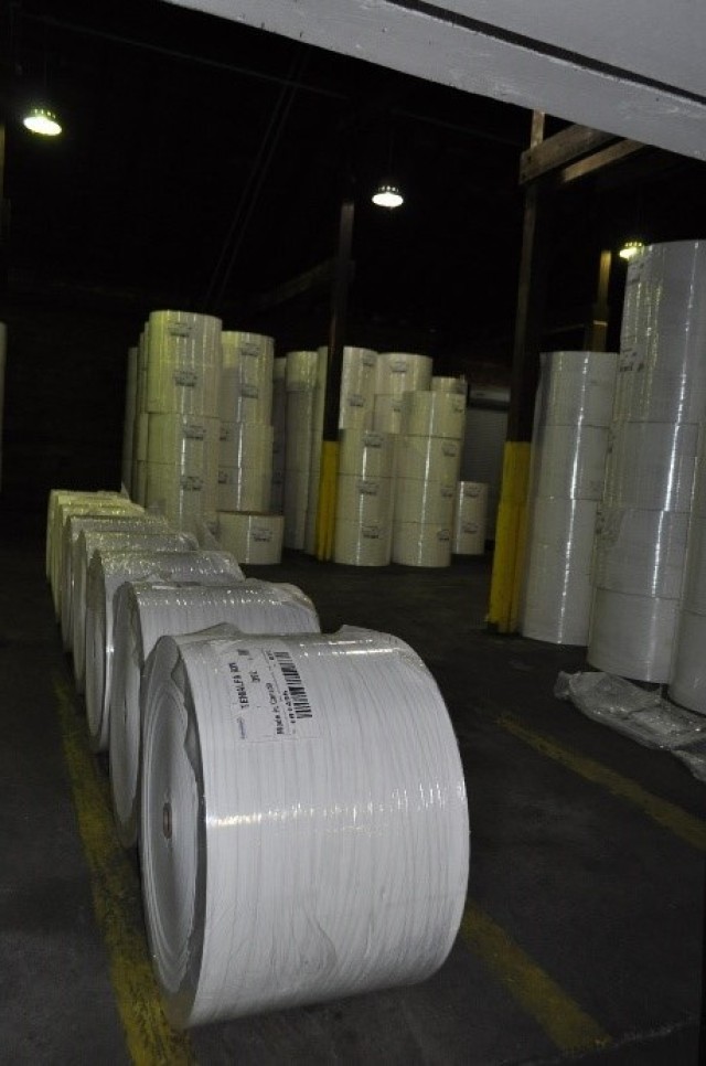 Warehouse with pulp rolls.