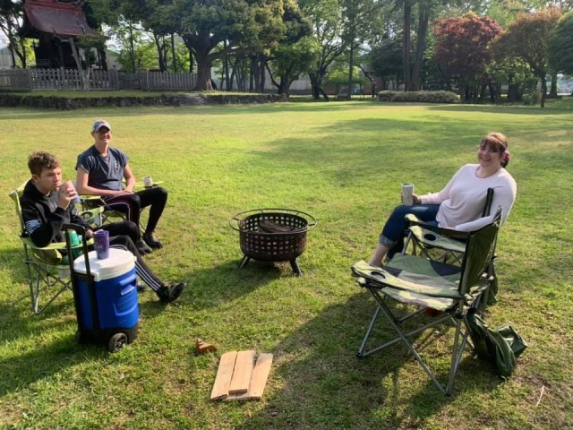 Members of the Matelski family relax next to the shrine in Shrine Park during a camping trip at Sagami General Depot, Japan, during Memorial Day weekend in May.
Photo by Col. Thomas Matelski, U.S. Army Garrison Japan